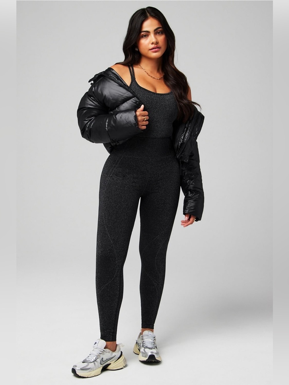 Fabletics Black Sparkle High-Waist Legging Jumpsuit missing pads